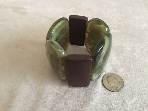 Green Marbled Lucite Stretch Bracelet and W. Germ… - image 4