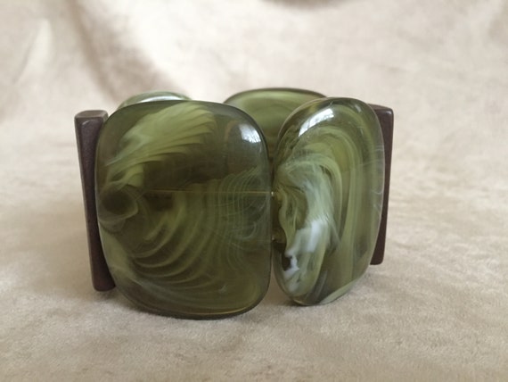 Green Marbled Lucite Stretch Bracelet and W. Germ… - image 5