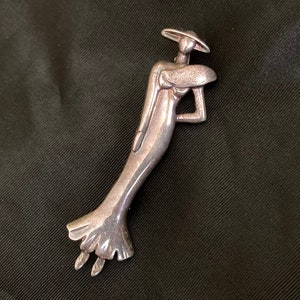 Woman Sterling Brooch, Pin, Italian, Person, Figural, Deco Style, Rare, Vintage