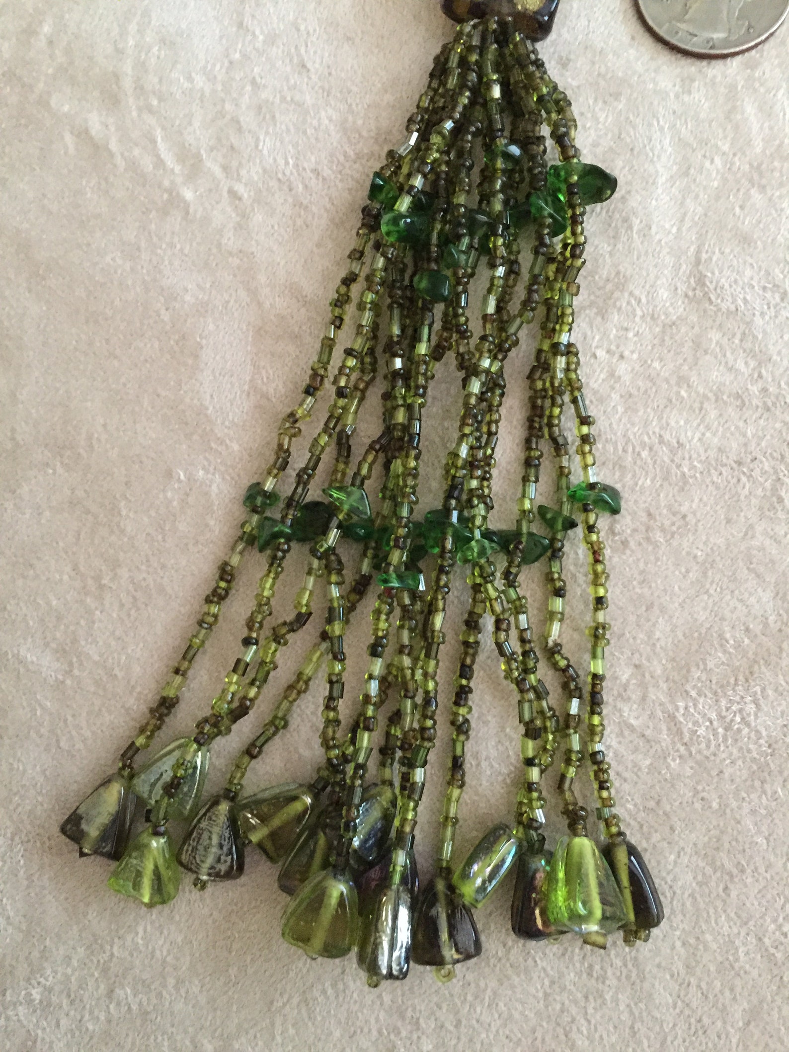 Green Beaded Glass Sautoir Necklace, Multi-strand, Long, Vintage - Etsy UK