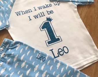 Personalised Birthday Pyjama Birthday 1,2,3 Navy striped silver crown party