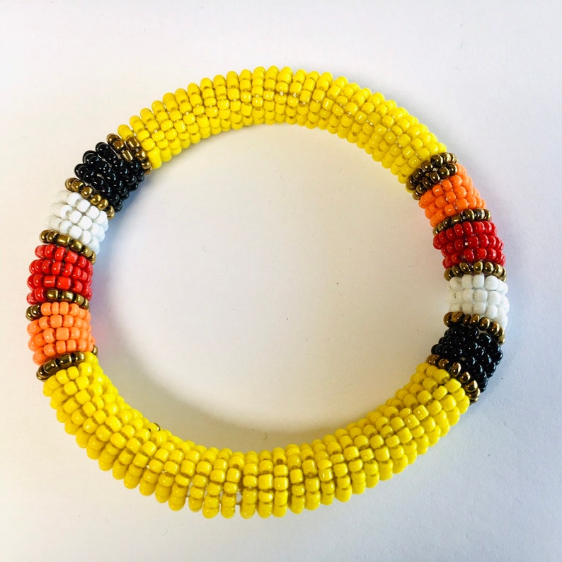 Yellow Masai beaded bangles Rasta colours beaded bangles