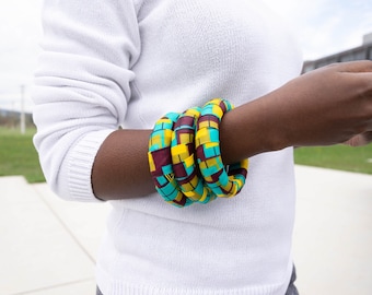 Handmade African Fabric Bangles, Ankara Fabric Bracelets for Women