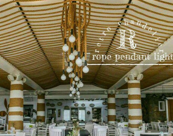 Medieval Style Rustic Rope Light Interior Decoration Rope Chandelier Rustic Lighting Fixture Retro Style Restorant Cafe Decoration