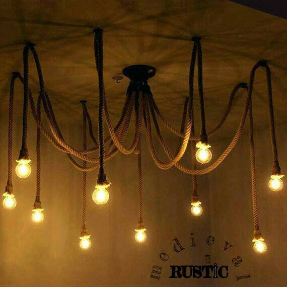 Designable Hemp Rope Ceiling Lamp Rustic Rope Chandelier 4 20 Etsy