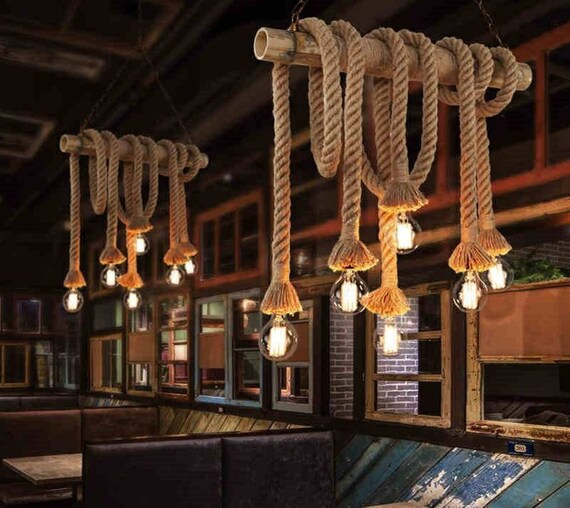 Medieval Style Rustic Lighting Fixture Rural Interior Decoration Kitchen Lighting Fixture Customized Ceiling Bamboo Lamp Farmhouse Style