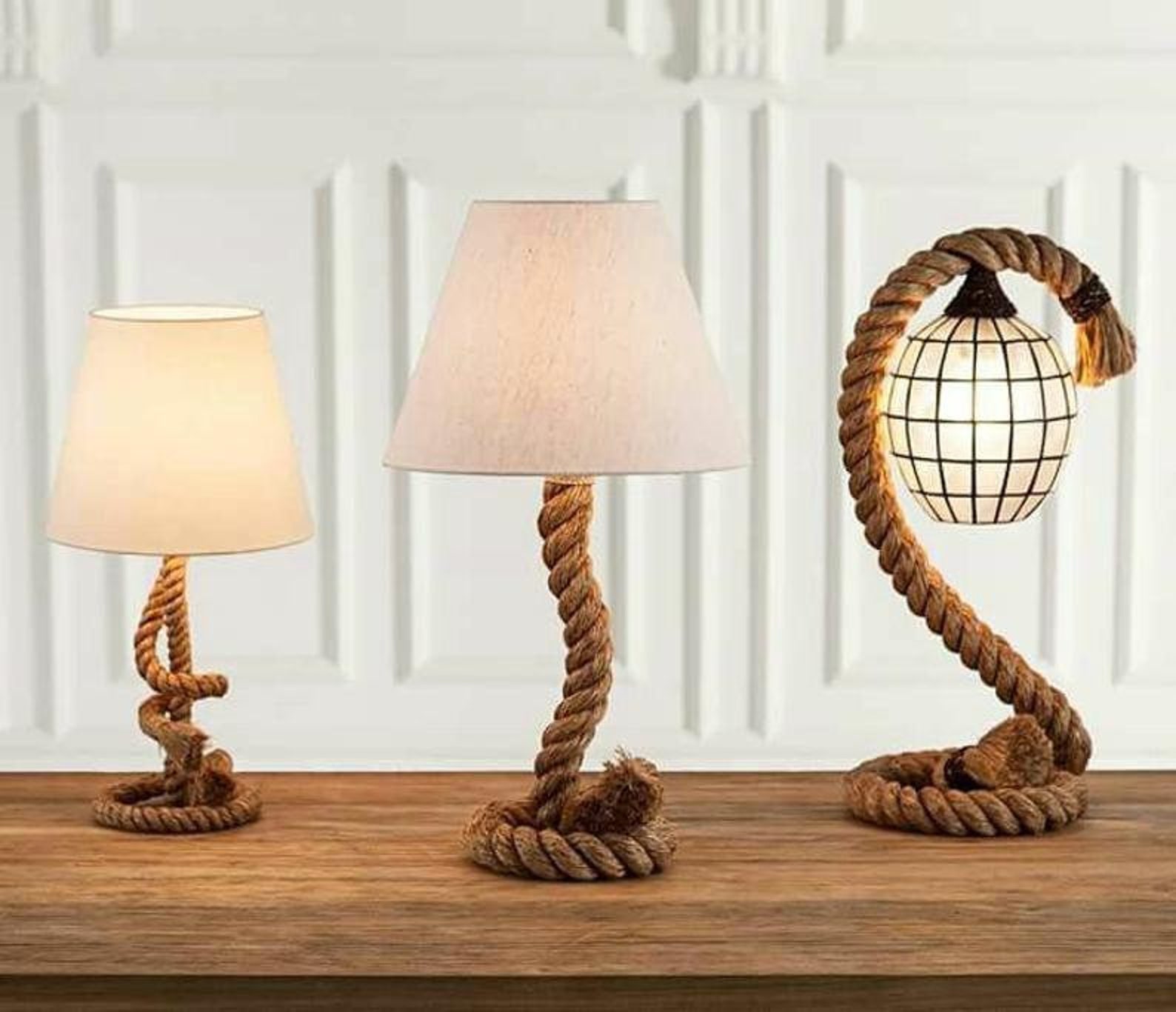 Natural Jute Rope Lampshade Rope Knitting Table Lamp Bedroom Etsy