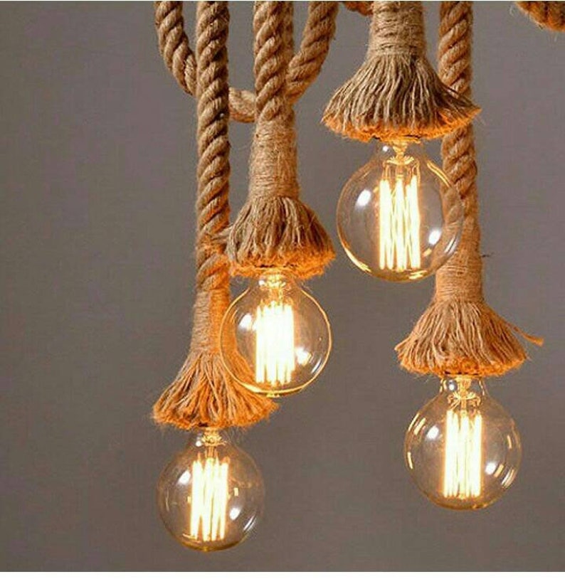 Rustic Pendant Lighting Fixture Retro Design Rope Ceiling Etsy