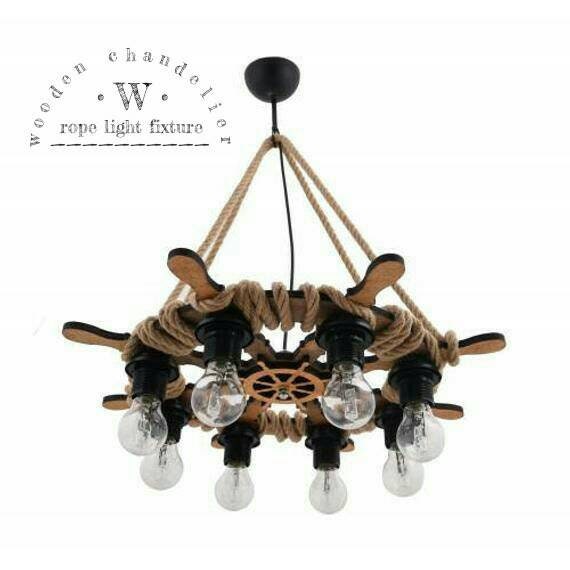Ocean Themed Wooden Ship Rudder Pendant Lighting Fixture Rope Etsy