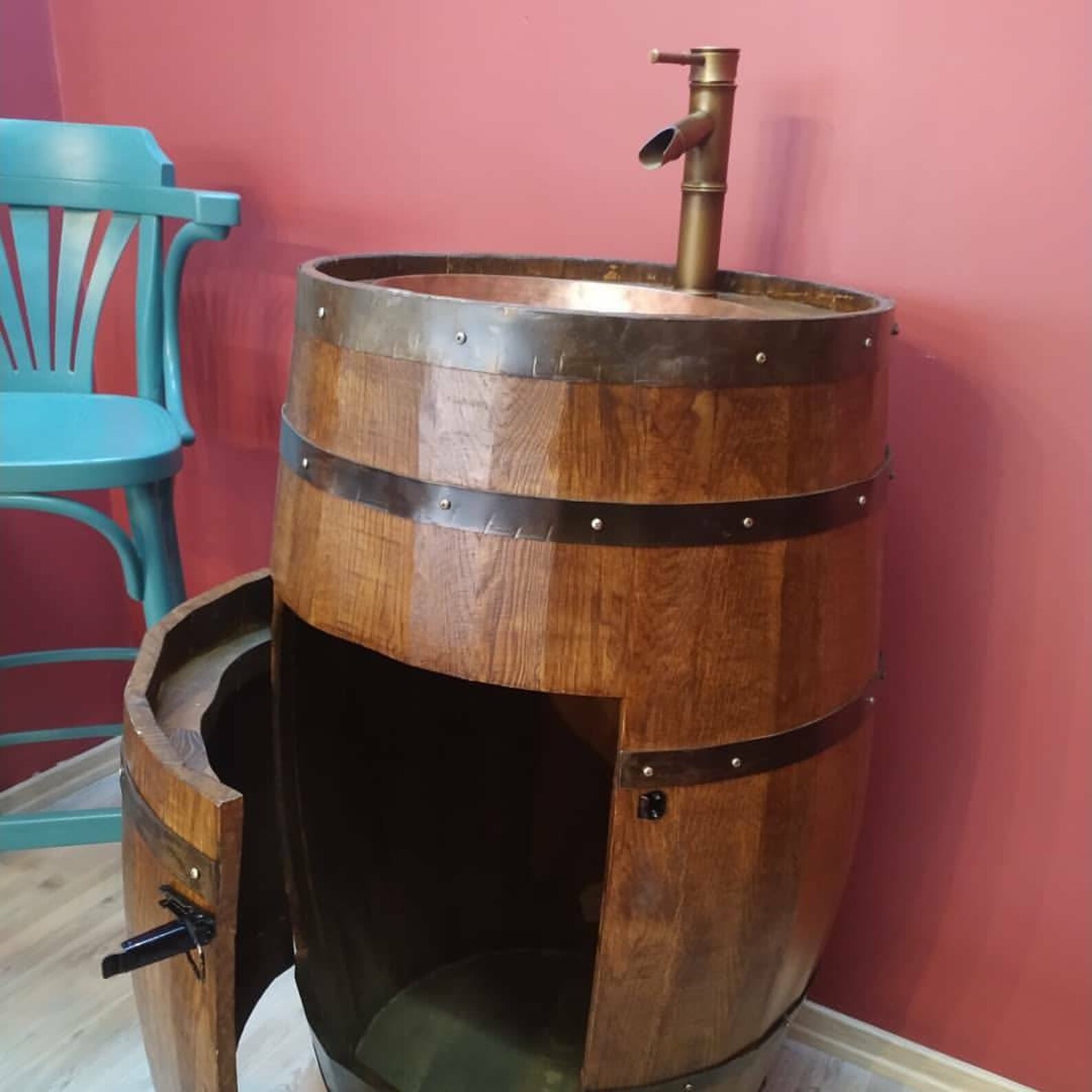 Rustic wooden wine cask sink medieval style interior Etsy