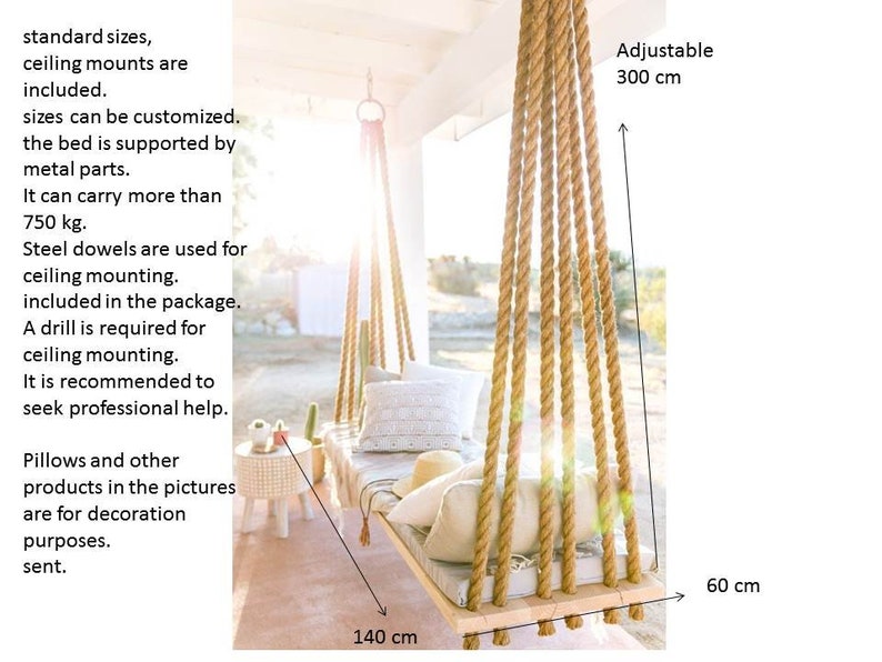 Beach house decor wooden rope hammock rope swing bed Etsy