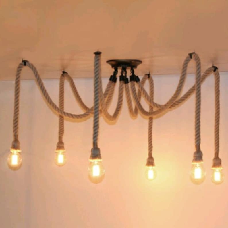 Customizable rustic rope ceiling pendant lighting fixture e27 Etsy