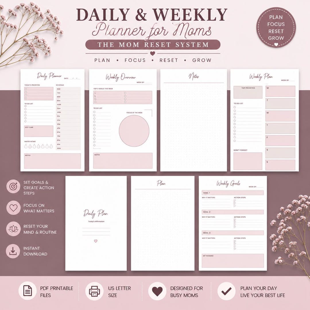 Daily & Weekly Planner Printable for Moms | Goal Planning Pages | the ...