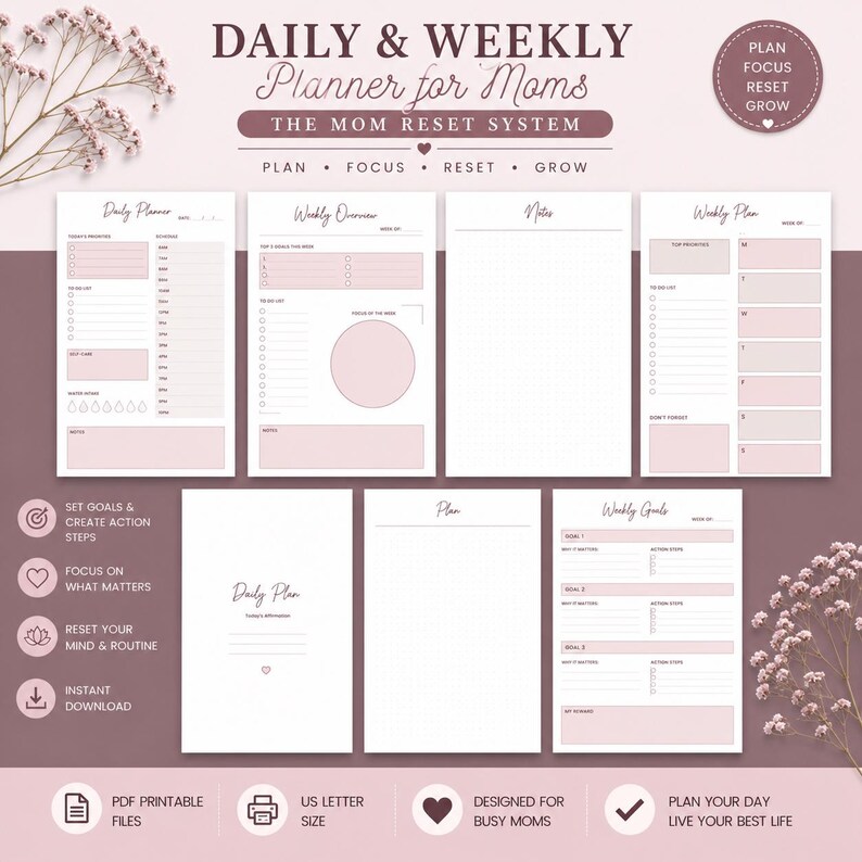 Daily & Weekly Planner Printable for Moms | Goal Planning Pages | the ...