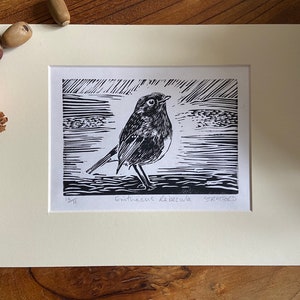 Robin Lino Print: stampa artistica di uccelli stampata a mano su carta giapponese