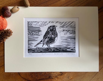 Robin Lino Print: Hand-Printed Bird Art on Japanese Paper