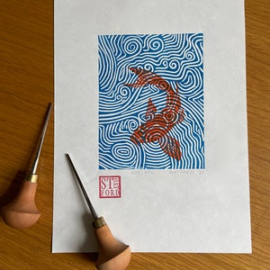 Koi Pool, Lino Print by Andrew Stratford image 1