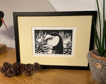 Lino Print of a Barnacle Goose