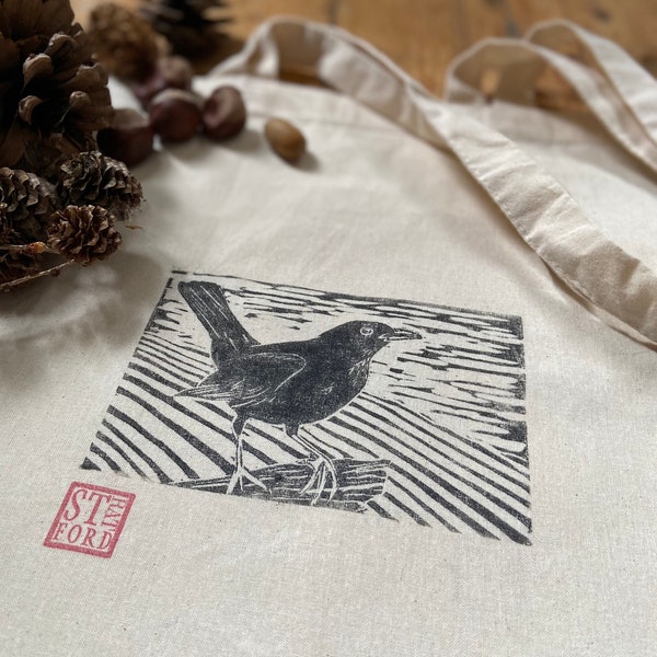 Blackbird Lino Print Tote bag