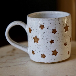 Handmade ceramic Star coffee mug white speckle
