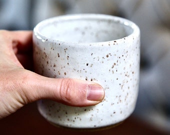 Handmade Ceramic 3 x3 inch white speckle tumbler cup mug