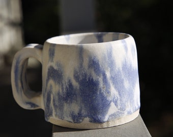 Blue and white handmade ceramic matt glaze mug