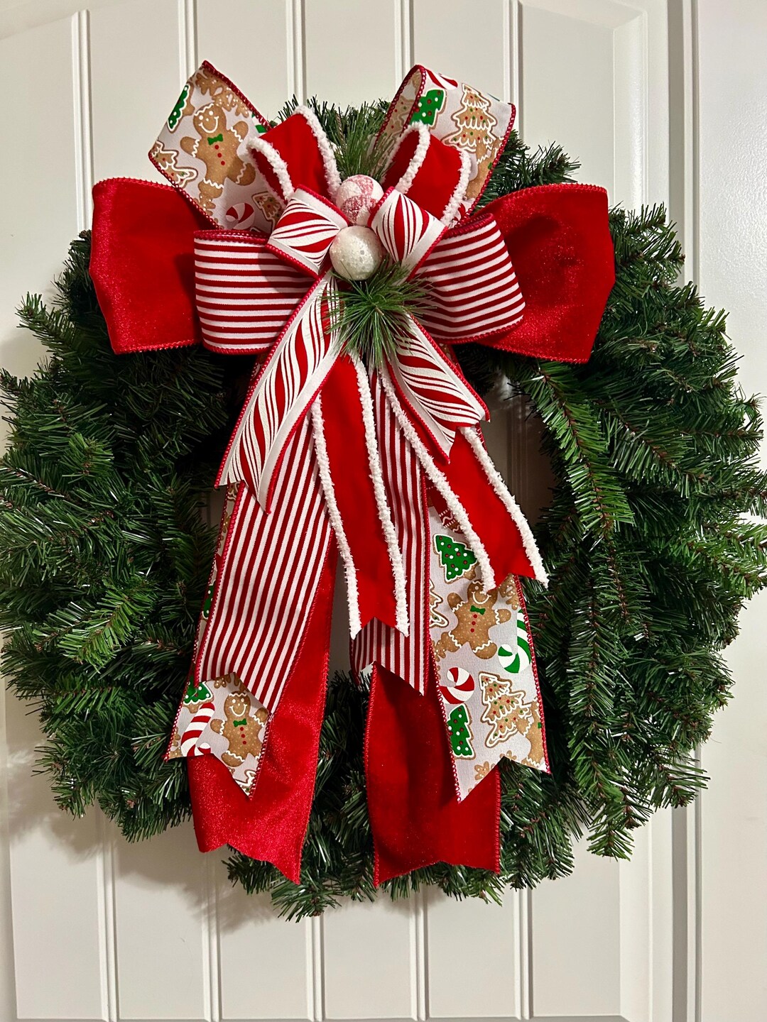 Christmas Gingerbread Wreath Bow: Red Velvet Tree Topper - Etsy