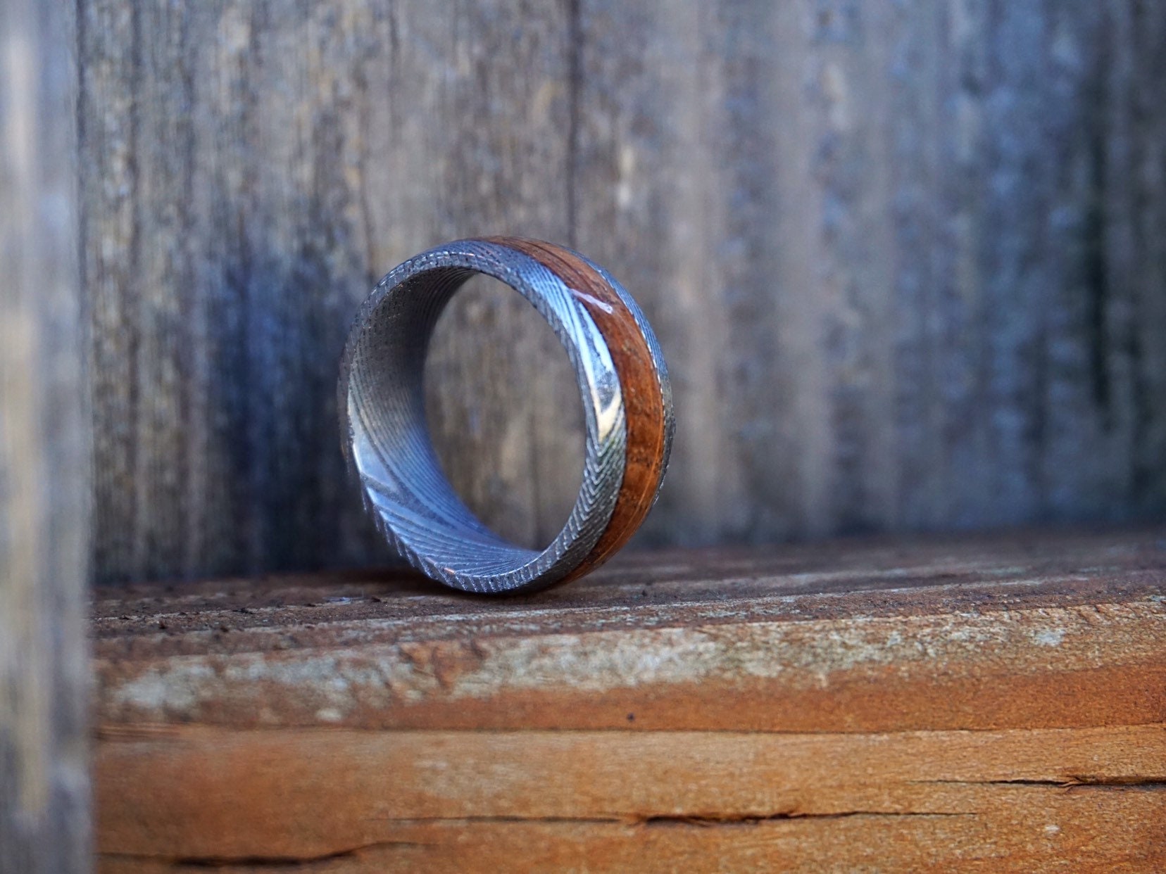 Barrel Ring Damascus Whiskey Barrel Ring with Whiskey Barrel Wood Inlay | Etsy
