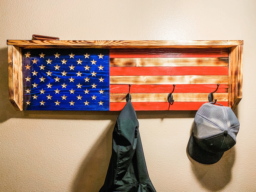 American Flag Coat Rack, Wood American Flag, Patriotic Coat Rack Etsy