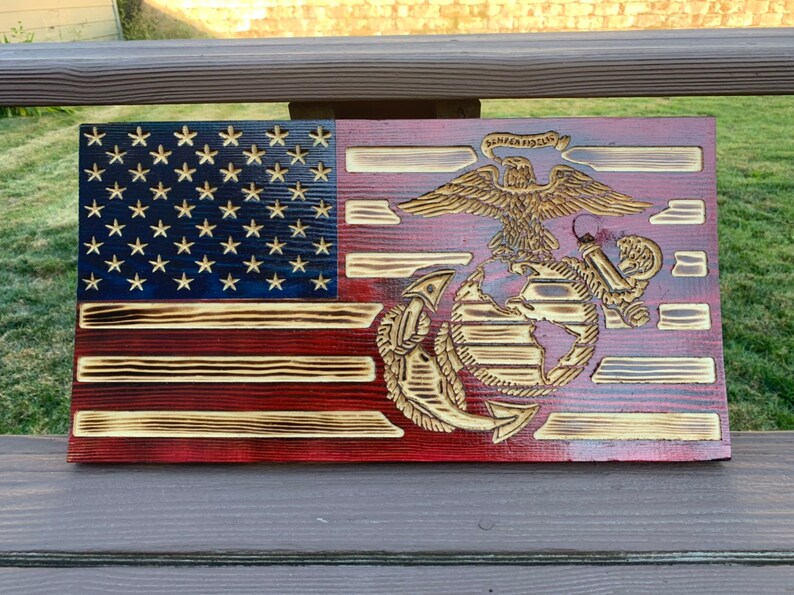 Wood Marine Corps Flag American Wood Flag Military Wood Etsy