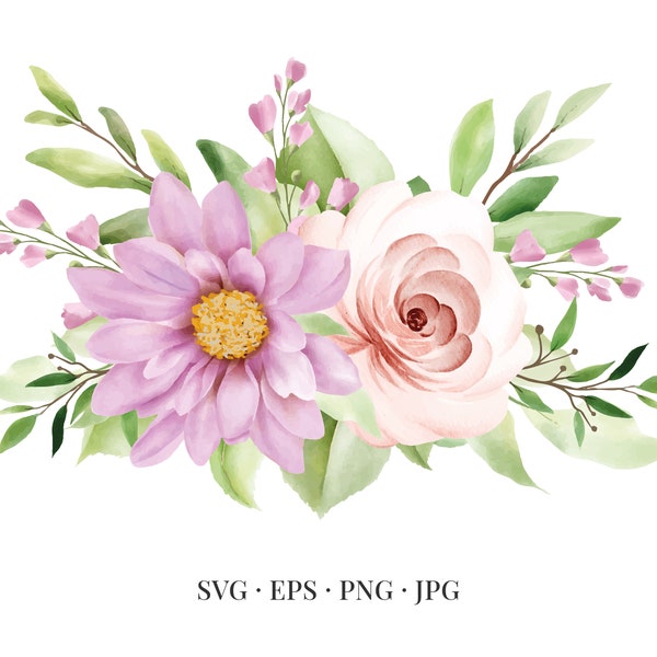 Flower Bouquet - Rose Bloom Floral Flower Floristic Watercolor - Svg Eps Png Jpg - Image Clipart Vector Design Crafting Printable Download