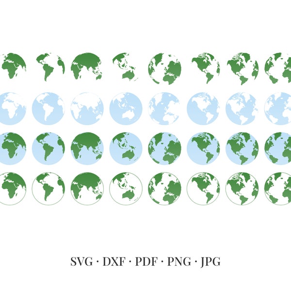 Earth Icons - World, Globe, Planet - Svg, Dxf, Pdf, Png, Jpg - Clipart, Vector, Graphic, Crafting, Printable, Cricut, Silhouette - Download