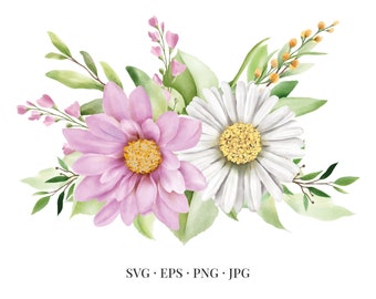 Bouquet Summer Flowers Floral Floristic Watercolor Illustration - Svg Eps Png Jpg - Image Clipart Vector Design Crafting Printable Download