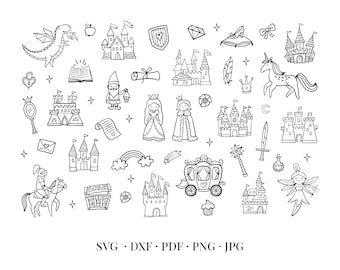 Fairytale SVG - Fairy Illustration, Castle, Dream, Elements, Set, Cutting Files, Clipart, Vector, Graphics, Design, Printable Download