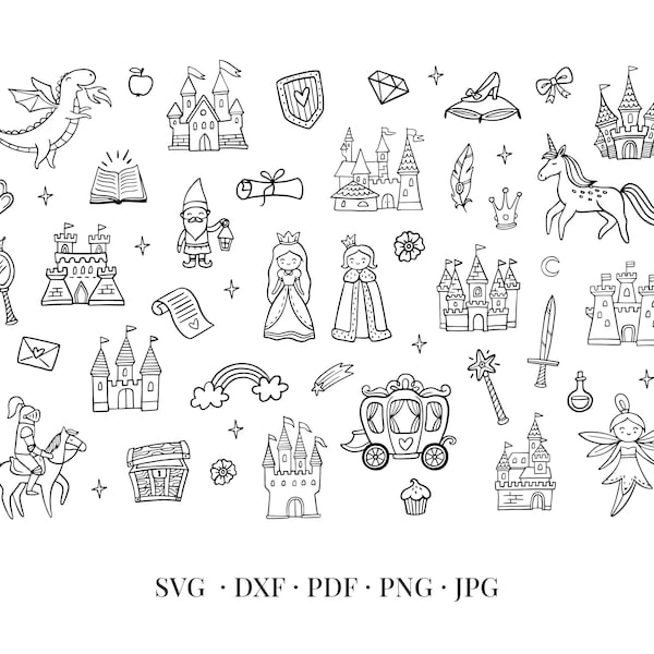 Fairytale SVG - Fairy Illustration, Castle, Dream, Elements, Set, Cutting Files, Clipart, Vector, Graphics, Design, Printable Download