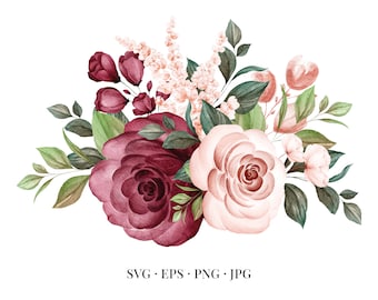 Bouquet of Roses - Floral Flower Flowers Floristic Watercolor - Svg Eps Png Jpg - Image Clipart Vector Design Crafting Printable Download