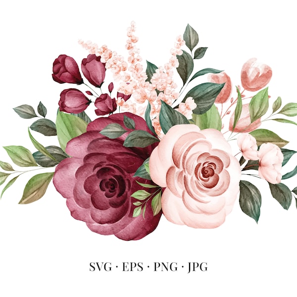 Bouquet of Roses - Floral Flower Flowers Floristic Watercolor - Svg Eps Png Jpg - Image Clipart Vector Design Crafting Printable Download