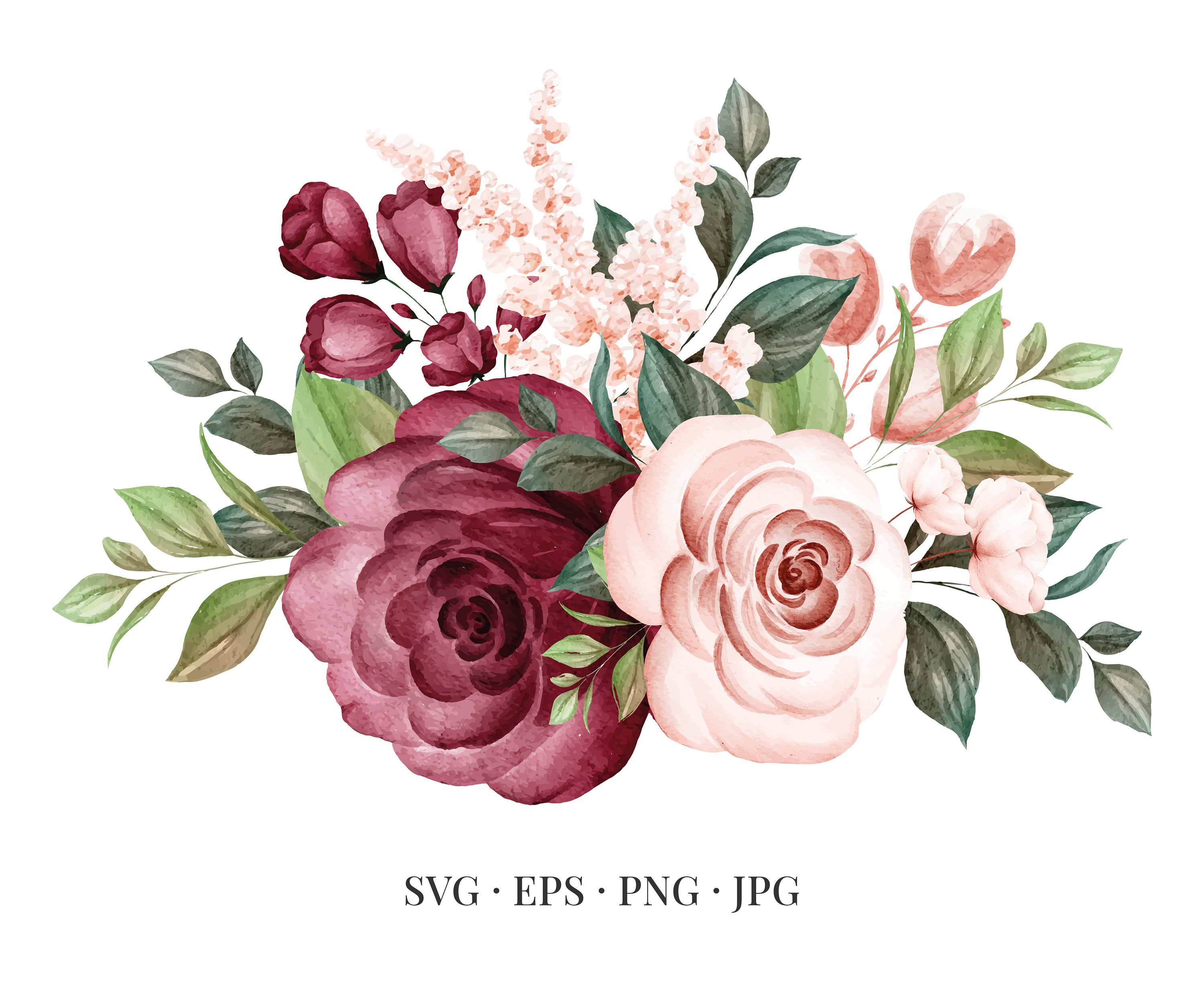 Bouquet of Roses - Floral Flower Flowers Floristic Watercolor - Svg Eps Png  Jpg - Image Clipart Vector Design Crafting Printable Download