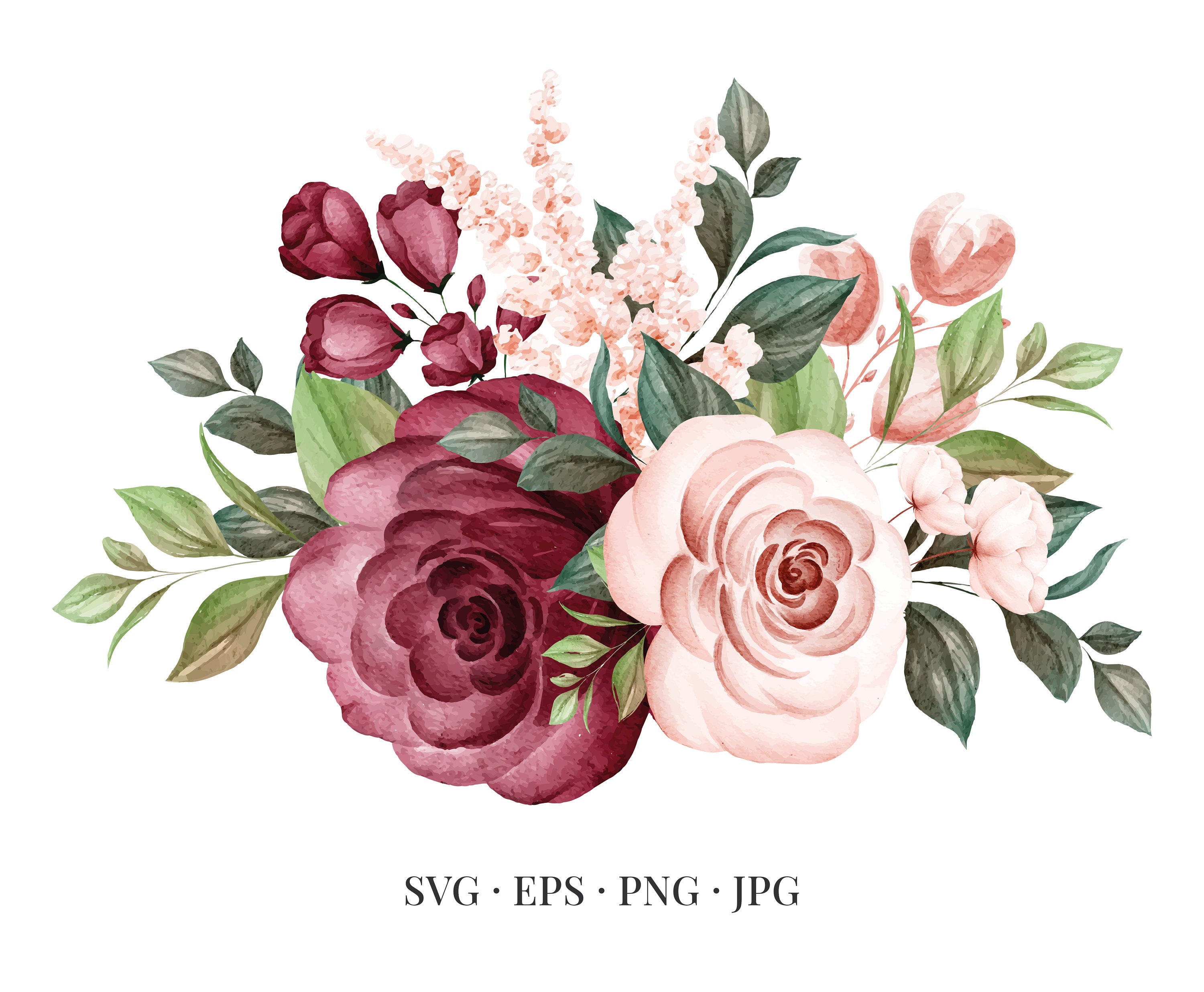 Bouquet of Roses - Floral Flower Flowers Floristic Watercolor - Svg Eps Png Jpg - Image Clipart Vector Design Crafting Printable Download
