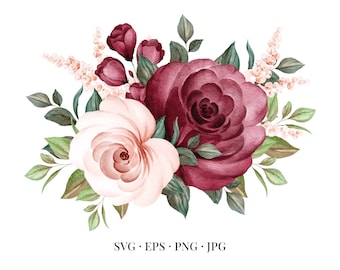 Bouquet of Roses - Floral Flower Flowers Floristic Watercolor - Svg Eps Png Jpg - Image Clipart Vector Design Crafting Printable Download