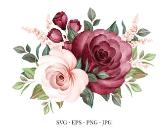 Bouquet of Roses - Floral Flower Flowers Floristic Watercolor - Svg Eps Png Jpg - Image Clipart Vector Design Crafting Printable Download