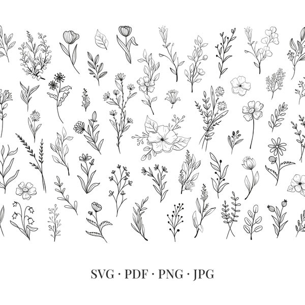 Wild Flowers SVG, Flower Illustration, Floral, Nature, Elements, Cutting Files, Clipart, Vector, Graphics, Design, Printable - Download