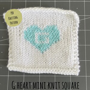 Knitting Pattern Mini G heart Square Colorwork Afghan Heart Letter Monogram PDF Personalized Heart Intarsia knit chart