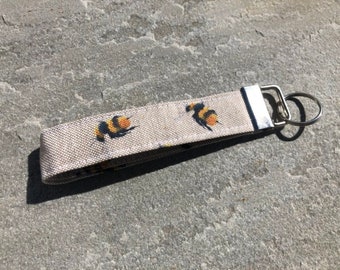 cotton linen look bumble bee key fob for keyring gift stocking filler spring summer