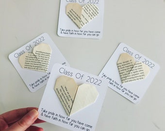 Graduation card class of 2024 origami heart old book pages exams end of school teacher