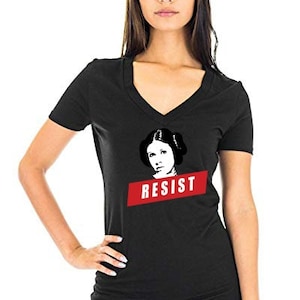 PRINCESS LEIA RESIST Women&#39;s V Neck T-Shirt Organic Cotton Star Wars Carrie Fisher Join the Resistance