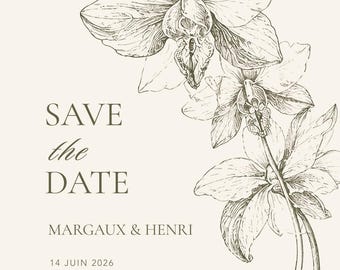 Luxury Orchid Save the Date Template | Editable Canva Wedding Invitation
