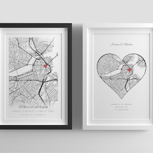 Anniversary Gifts,Where it all began,Where We Met Map,Custom Map Print,Graduation Gifts,Our First Home,Birthday Gifts for her,Wedding Gift image 1