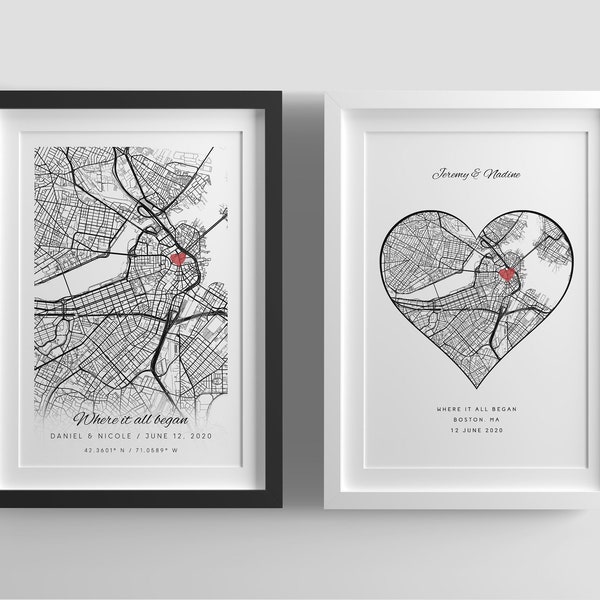 Anniversary Gifts,Where it all began,Where We Met Map,Custom Map Print,Graduation Gifts,Our First Home,Birthday Gifts for her,Wedding Gift
