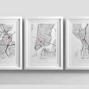 Conjunto de 3 mapas personalizados, mapa de noivado e casado, olá, eu farei, presentes de aniversário, presente de noivado para casal, impressões de mapa da cidade, presente de mapa